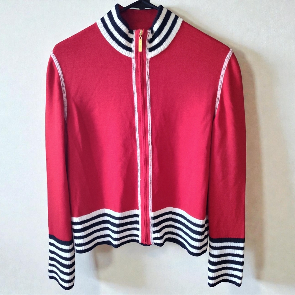 St. John Red Jacket with Navy and White Stripes
